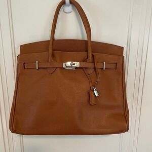 Tanner Italian Pebbled Leather Tote Bag Birkin Style